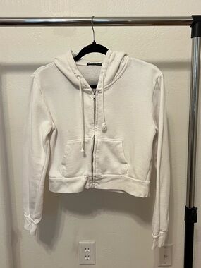 Brandy Melville White Cropped Zip Hoodie